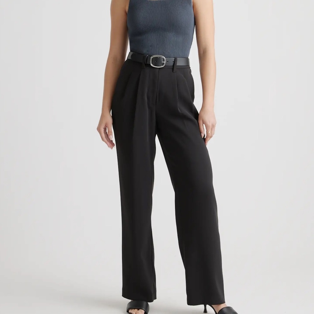 Quince Stretch Crepe Pleated Wide Leg Pants Black size 0